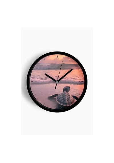 Deniz Kaplumbağası Deniz Manzaralı Modern Duvar Saati - 30cm - Önü Camlı Siyah Kasa-jh0823 Siyah
