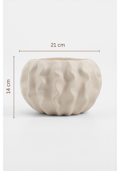 Tactus Oval Dalgalı Bej Seramik Dekoratif Vazo 21x14 Cm Bej