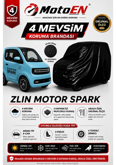 Zlin Motor Spark Elektrikli Araba Brandası Siyah Oto Branda Su Geçirmez Dört Mevsim Uv İki Katmanlı Dış Ortam Örtü