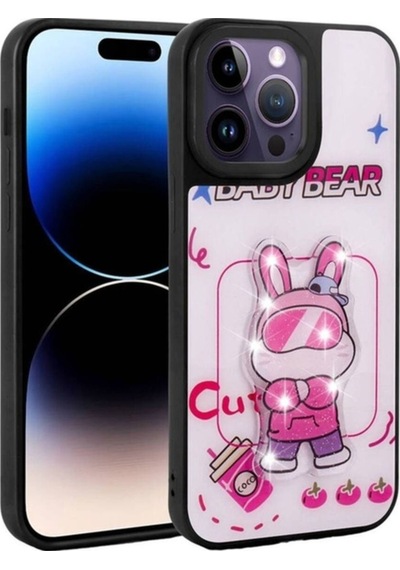 Apple Uyumlu iPhone 14 Pro Max Kılıf Parlayan Kabartmalı İkonik Figürlü Zore Amas Silikon Kapak Beyaz