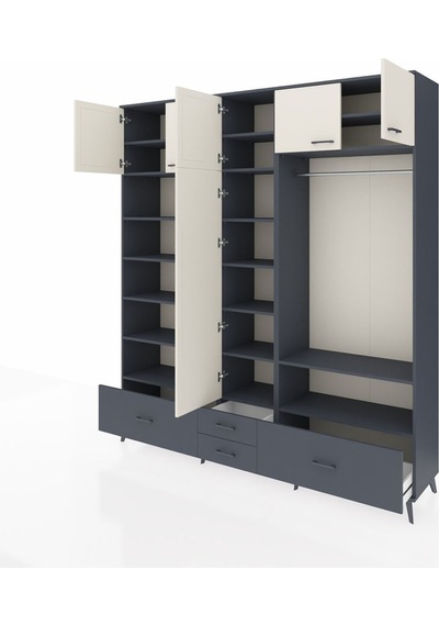 Hyperion Dolap 18 Raflı 4 Çekmeceli Tek Askılı 220x44x243 Antrasit-aytaşı/antrasit Aytası/antrasıt