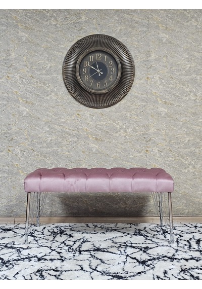 Zafir Krom Tel Ayaklı 90 Cm Puf Bench - Puf - Bench - Kasalı Oturak - Oturak - Yatak Ucu Puf Pembe