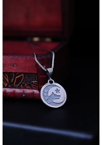 Encili Silver 925 Ayar Gümüş Özel Tasarım Göktürkçe Türk Yazılı Çift Taraflı Erkek Kolye Gümüş