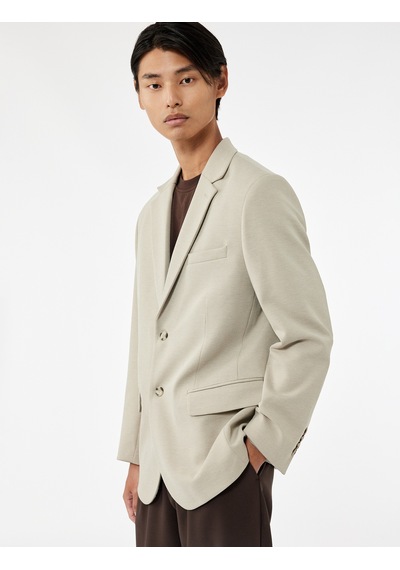 Koton Pike Kumaş Uzun Kollu Kapaklı Cep Detaylı Düğmeli Slim Fit Mono Yaka Blazer Ceket Taş 6wam50007hk