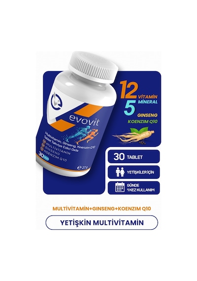 Evo Pharma Evovit Multivitamin Ginseng Koenzim Q10 Takviye Edici Gıda 30 Tablet