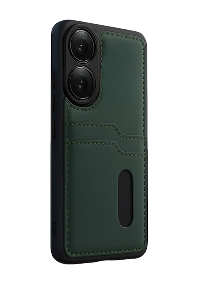 Oppo A38 Uyumlu Sara Kartvizitli Deri Kılıf - Yeşil