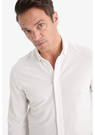 Defacto Regular Fit Polo Yaka Penye Uzun Kollu Gömlek E8067ax25auer105 Ekru
