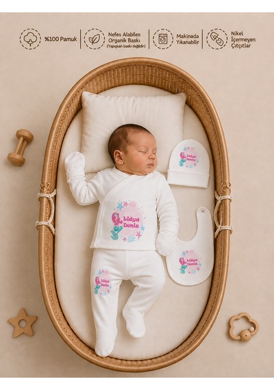 Pia Baby Kişiye Özel %100 Pamuk 5 Parça Kız Bebek Zıbın Seti 2073z0x Krem