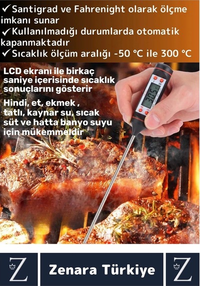 Ergonomik Lcd Ekran Çift Ölçüm Birimi Hafızalı Et Sıvı Mama Sıcak Soğuk Saplamalı Gıda Termometresi