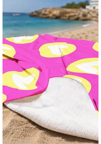Kalp Temalı Fuşya Sarı Plaj Havlusu - Modern Pop Art Canlı Renkli Hızlı Kuruyan Mikrofiber Havlu Sessiz Şakayık