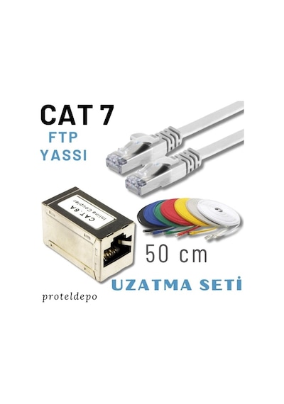 Irenıs 50 Cm, Beyaz Cat7 Kablo Yassı Ftp Ethernet Network Lan Ağ Kablo Ve Ekleyici