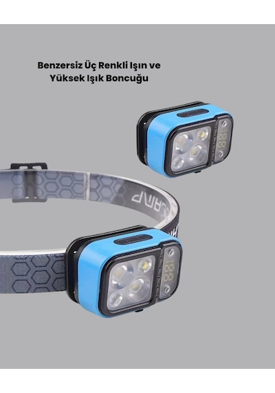 Üç Renkli Led Kafa Feneri 53 Mod Güç Göstergeli Type C Şarjlı Diğer
