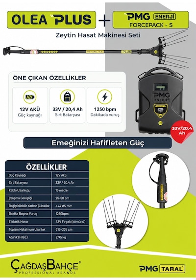 Taral Olea Plus Forcepack-s Sırt Tipi Akülü Teleskopik Zeytin Hasat Silkme Makinesi