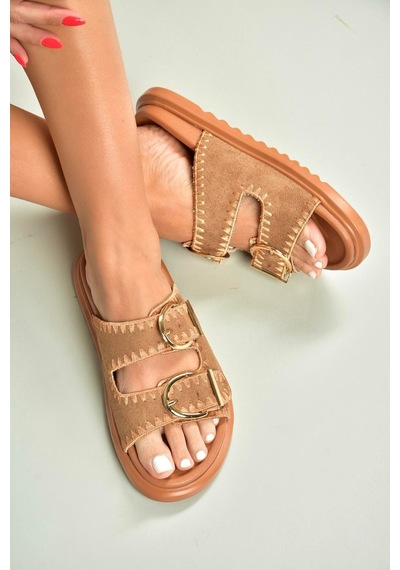 Fox Shoes U267146202 Taba Süet Kadın Terlik Taba-süet