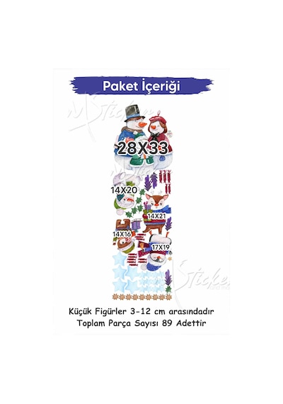Kardan Adamlar Ve Sevimli Hayvanlar Kış Sevinci, Yeni Yıl Yılbaşı Süsü Cam Duvar Sticker Seti Dijital Baskı