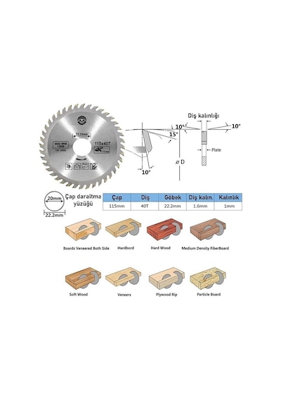 Ahşap Kesme Sunta Testeresi 115 Mm 40 Diş Elmas Daire Testere Bıçağı Ahşap Kesme Testere Flex T