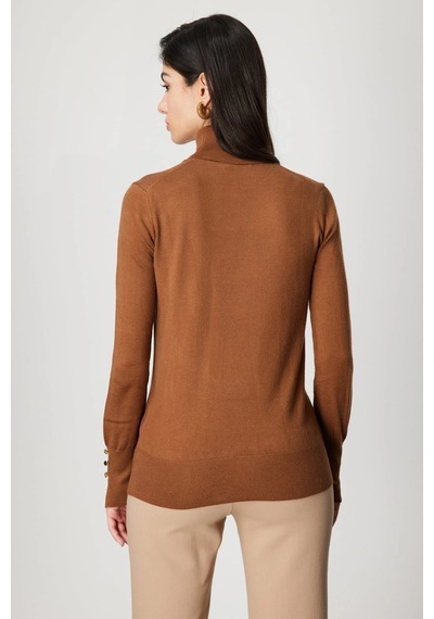 On Fashion Kadın Kahverengi Boğazlı Kazak 63503 Kahve