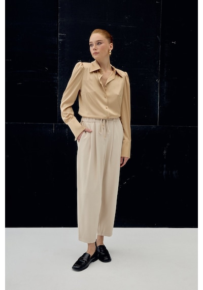 Sateen Talia Pantolon - Bej-137097 Bej