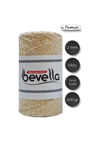 Ultra Simli Krem Gold 2 Mm Makrome İpi 200 Gr