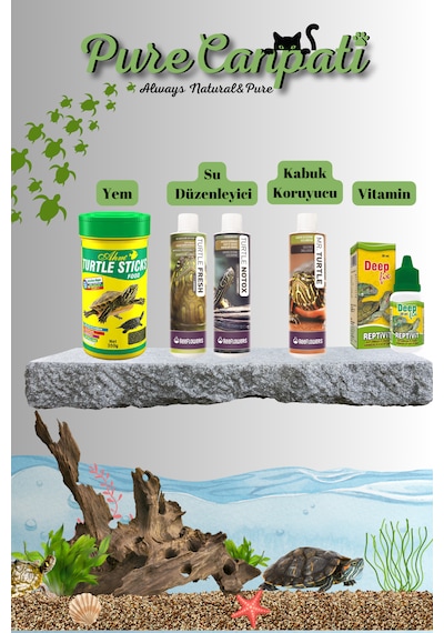 Purecanpati Kaplumbağa Bakım Ve Stick Yem Seti Vitamin,kabuk Koru