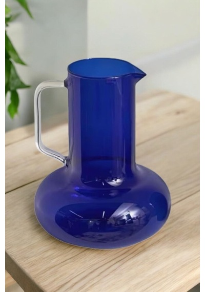 Morponi Borosilikat Cam Akasya Saplı Luna Cobalt Sürahi 1200 Ml