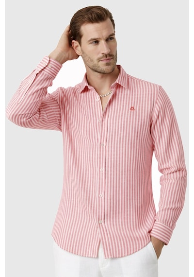 Rizzup Kırmızı Slim Fit Çizgili %100 Pamuk Erkek Gömlek Nefes Alan Şık Günlük Gömlek 2602626