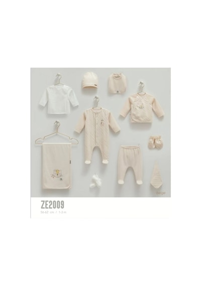 Caramell Fil Aslan Desenli Good Baby Coton 10 Lü Hastane Çıkış Zıbın Seti Aly Bej