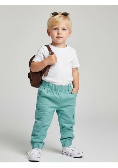 Zekids Erkek Bebek Pamuklu Beli Lastikli Kargo Pantolon-16933 Yeşil