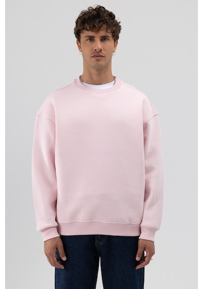 Vamos Basic Bisiklet Yaka Oversize Sweatshirt Pembe