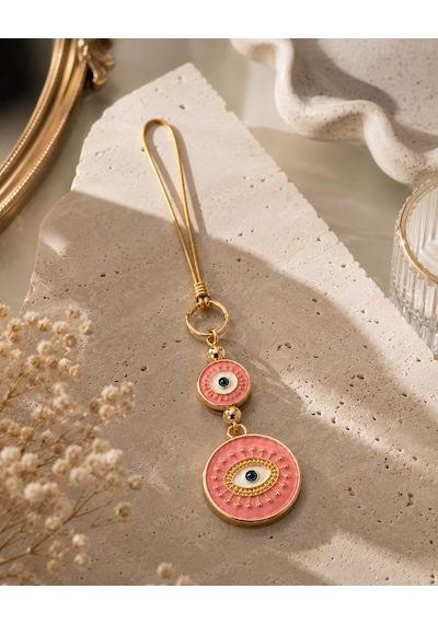Özel Seri Pembe Nazar Boncuklu Araba Dikiz Aynası Süsü Luxury Gold Detaylı Premium Araç İçi Aksesuar Kad