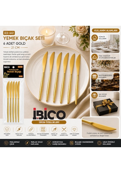60 Parça Gold Yemek Bıçak Seti 21cm - 1 Paket İçinde 6 Adet Vardır - 10 Paket Gönderilir 5492 Çr