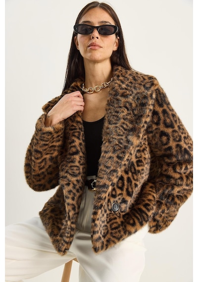 Shade Kadın Leopar Desenli Cep Detaylı Astarlı Suni Kürk 6962 60283772 - Kahverengi