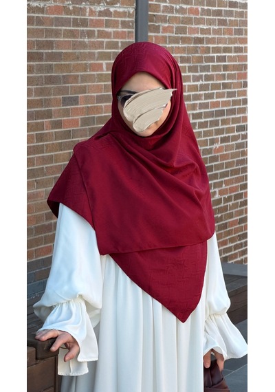 Qalortex Scarf Premium Jakarlı Sare Büyük Boy Eşarp - Bordo