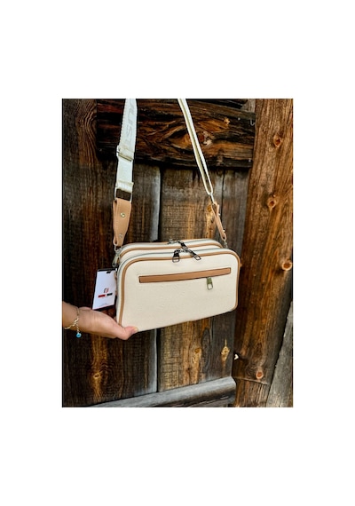 Just Polo Kadın Kabartma Baskılı Omuz Çantası Krem - Camel 00869247