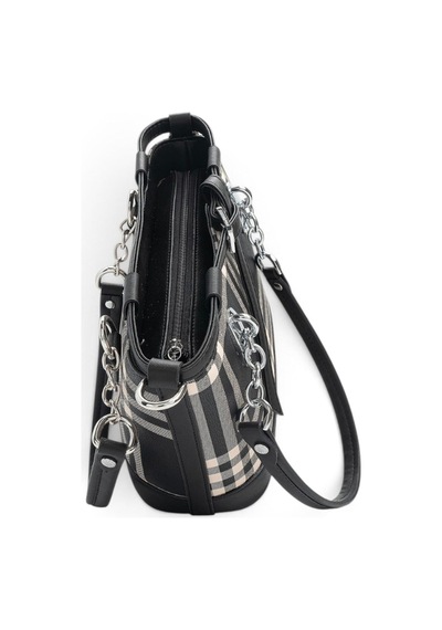 Silver & Polo Silver Polo Siyah - Siyah Çizgili Ekose Kadın El Çantası Sp1155
