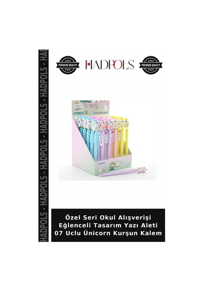 Özel Seri Okul Alışverişi Eğlenceli Tasarım Yazı Aleti 07 Uclu Ünicorn Kurşun Kalem Çok Renkli