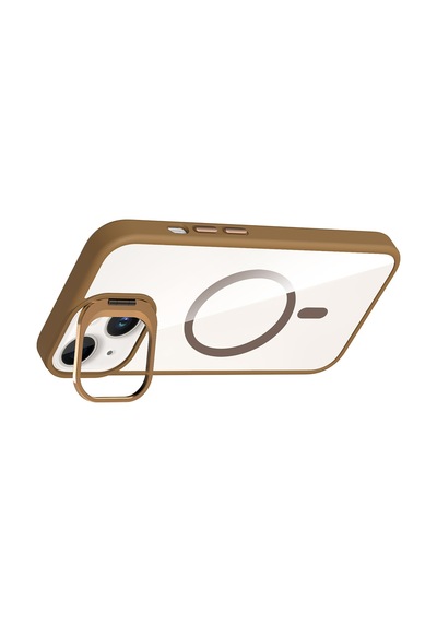 Apple iPhone Uyumlu 14 Kılıf Kamera Standlı Magsafe Destekli Şeffaf Arka Yüz Silikon Pazarplus Desert Titanyum