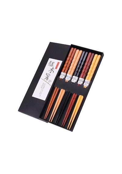 Valkyrie 5 Çift Doğal Ahşap Japon Yemek Çubuğu Seti 22,4 Cm Kaymaz El Oyması Kutulu Chopstick Seti