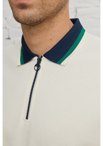 Ac&Co / Altınyıldız Classics Erkek Ekru Lacı Regular Fit Geniş Kesim Polo Yaka Tişört Ekru - Lacivert