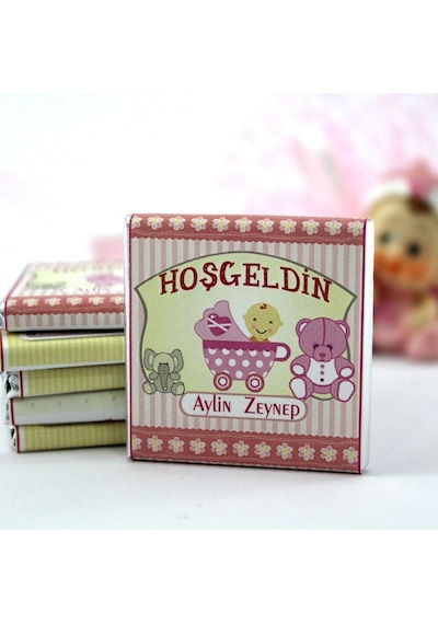 Dark Brown Hoşgeldin Kız Bebek Çikolatası İsim Yazılabilen Hediye Çikolata KBK5 48 Adet