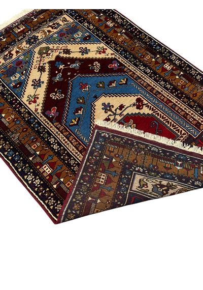 El Dokuma Sıfır Yahyalı Halısı Seccade Namazlık 105x167 Kök Boya %100 Yün Lacivert