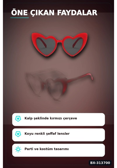 Kırmızı Kalp Şekilli Parti Gözlüğü 15x5 Cm 40 Adet Toplu Kullanımlık Plastik Bx-313700 +0