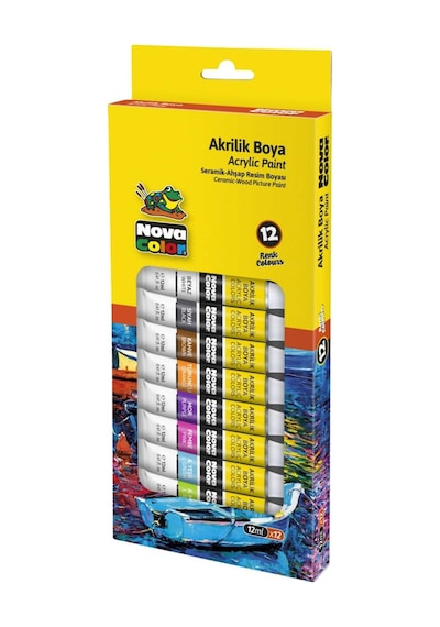 Nova Color 12 Renk Akrilik Boya Tüp 12 ML