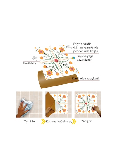 Tink Kendinden Yapışkanlı Portakal Çiçeği Desenli Pvc Karo 30x30 Cm