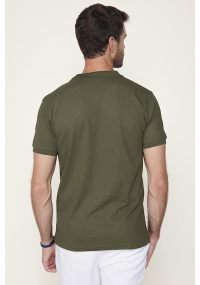 Tudors Erkek Slim Fit Dar Kesim Pamuklu Yumuşak Dokulu Serin Tutan Kumaş Düz Pike Haki Polo Yaka Tişört-30767-Haki
