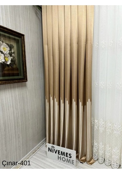 Nivemeshome Çınar Altın 401 1/3 Sık Pileli Fon Perde Apm Gold