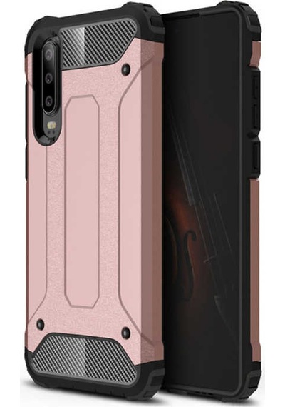 Ekılıf - Huawei P30 Uyumlu Kılıf Çift Katman Zırh Tank Crash Military Kapak - Rose Gold