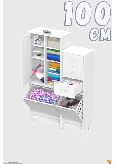 Ohbe 60 + 40cm Genişlik 160cm Boy 32,5cm Derinlik Kirli Sepetli 1 Kapak 3 Çekmeceli Çok Amaçlı Banyo Dolabı 60 + 40 Cm Ohbe 60 + 40cm Genişlik 160cm Boy 32,5cm Derinlik Kirli Sepetli 1 Kapak 3 Çekmeceli Çok Amaçlı Banyo Dolabı 60 + 40 Cm