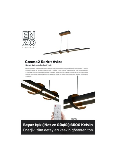Cosmo 2 Bronz Lineer Led Sarkıt Avize Kumandalı Dim Edilebilir Aşağı Işık Beyaz Işık