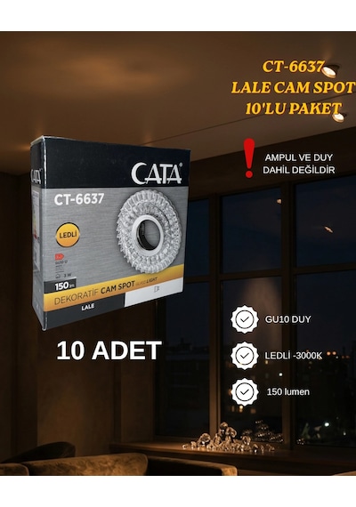 Cata Ct-6637 Lale Dekoratif Cam Spot Kasası- 10 Lu Paket Gümüş - Krom